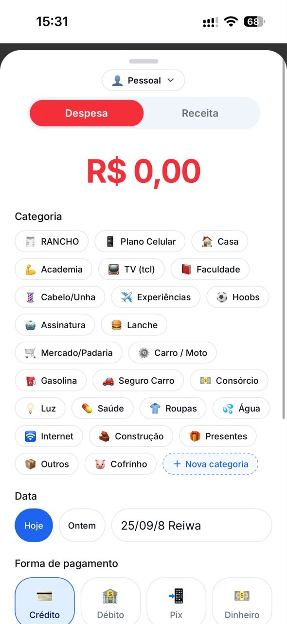 Tela de lançar despesa