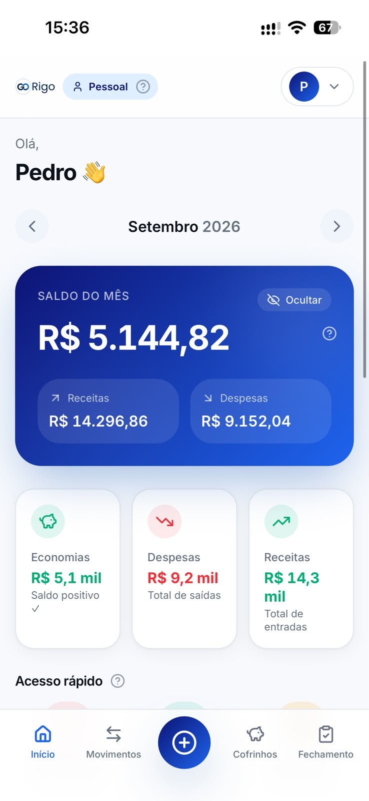 Tela inicial do riGO
